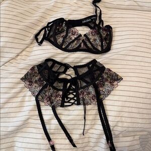 For Love And Lemons Black Floral Lace Bra Set